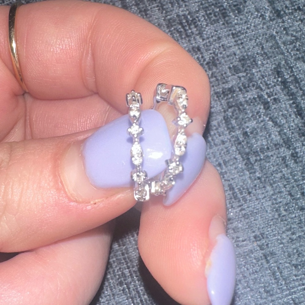 14k white gold and natural diamond small hoops/huggies